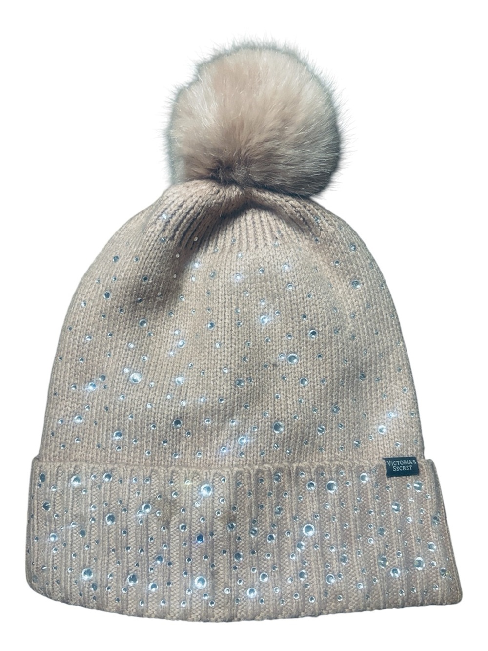 Victoria's Secret Rhinestone Embellished Faux Fur Pom Beanie